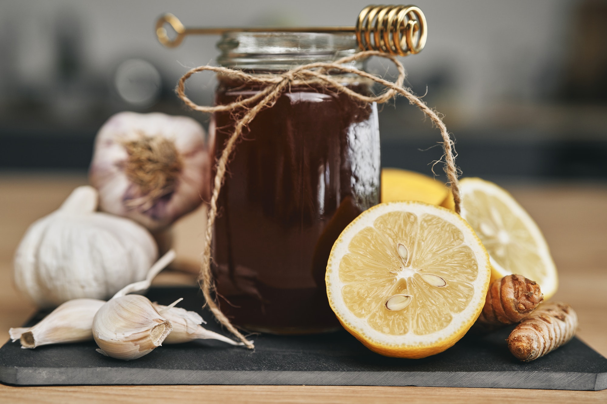 Composition of jar of honey and other natural immune ingredients